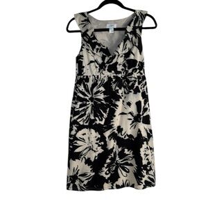 Loft Sleeveless Black White Floral Print Dress
